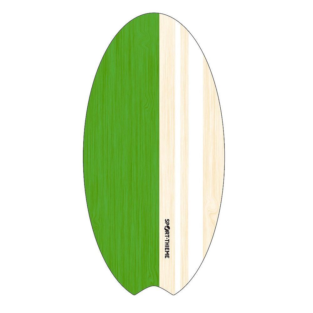 Balance-Board Kork Surfer, oval, zweifarbig: grün und naturfarben. Zwei weiße Streifen. Sport-Thieme Logo.