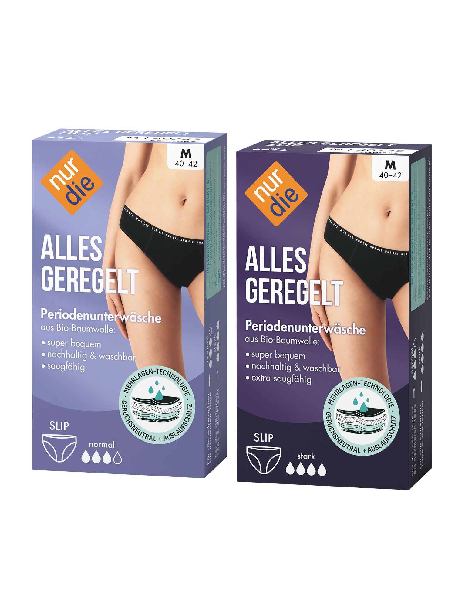 NUR DIE Probierpack Periodenunterwäsche Alles Geregelt Slip normal + stark - schwarz - Größe 48-50