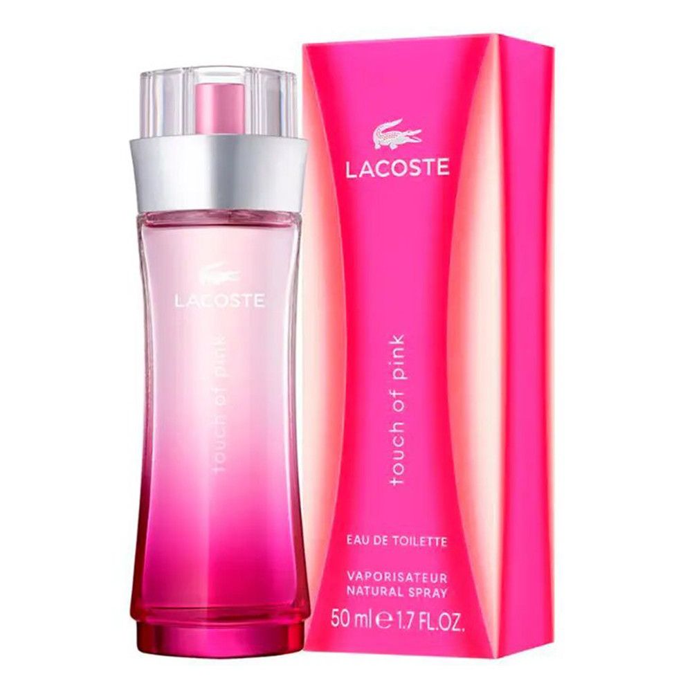 Lacoste Touch of Pink Eau de Toilette 50ml Flakon und Verpackung in Pink.