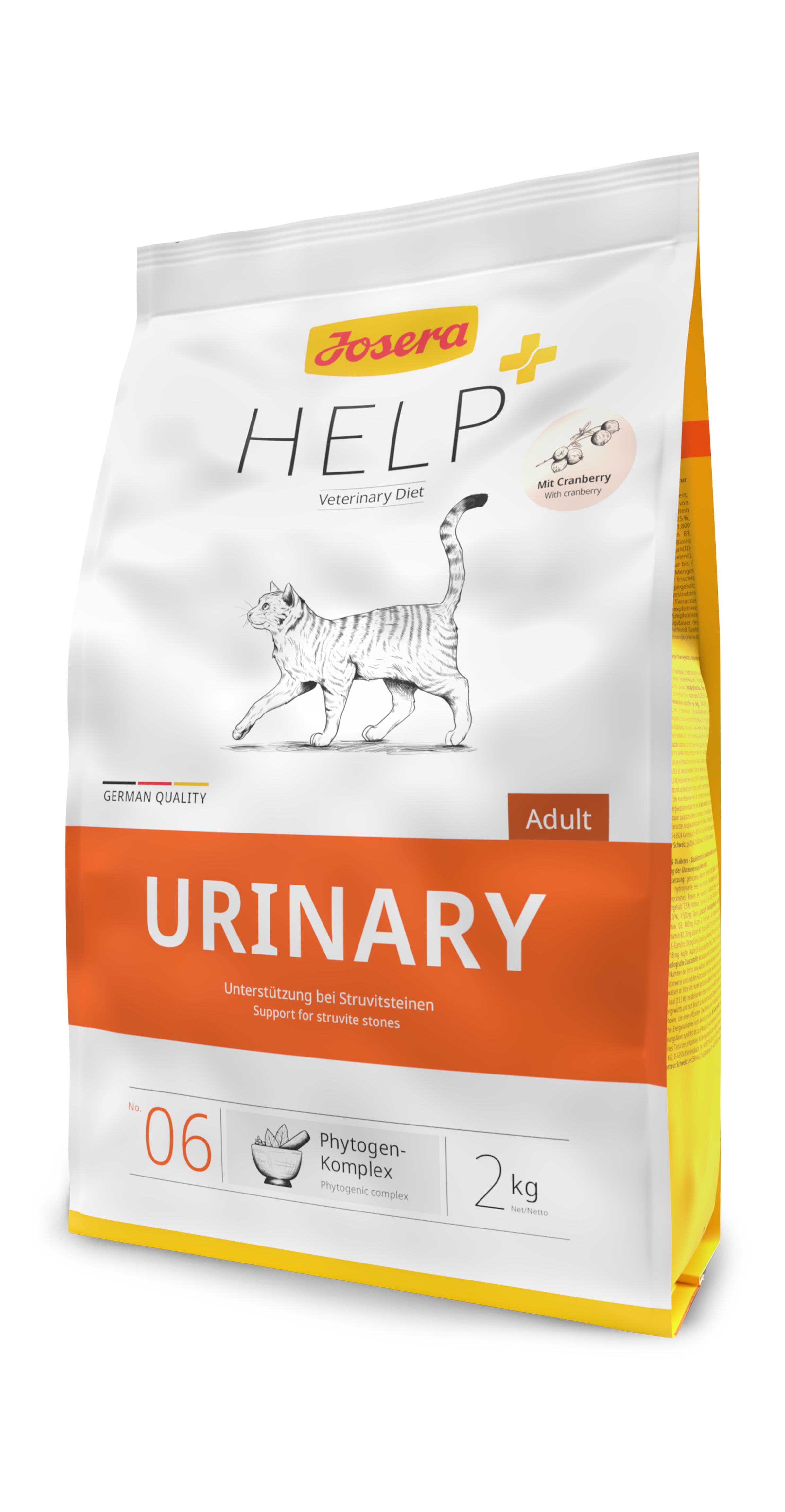 Josera Help Urinary Adult Trockenfutter für Katzen, 2kg Beutel mit Cranberry und Phytogen-Komplex.
