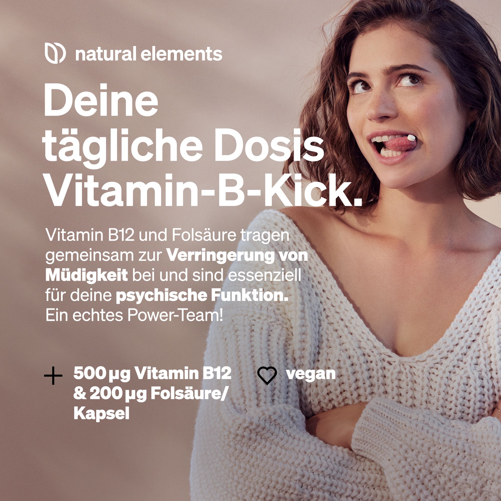natural elements Vitamin B12 – 180 Tabletten – 6 Monate – 500µg Vit B12 & 200µg Folsäure/Tagesdosis