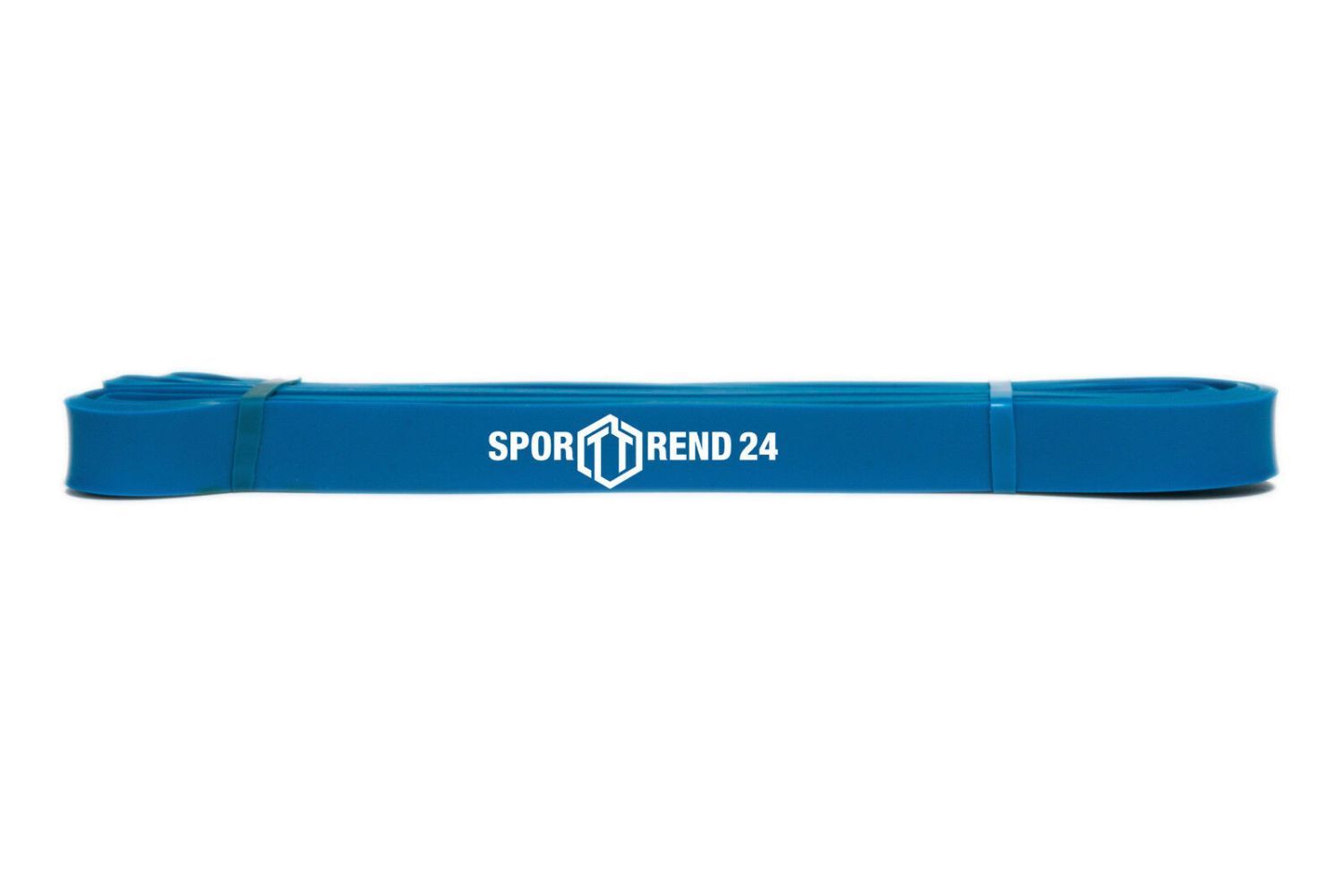 Blaues Fitnessband mit dem Logo 'SPORTTREND 24'.