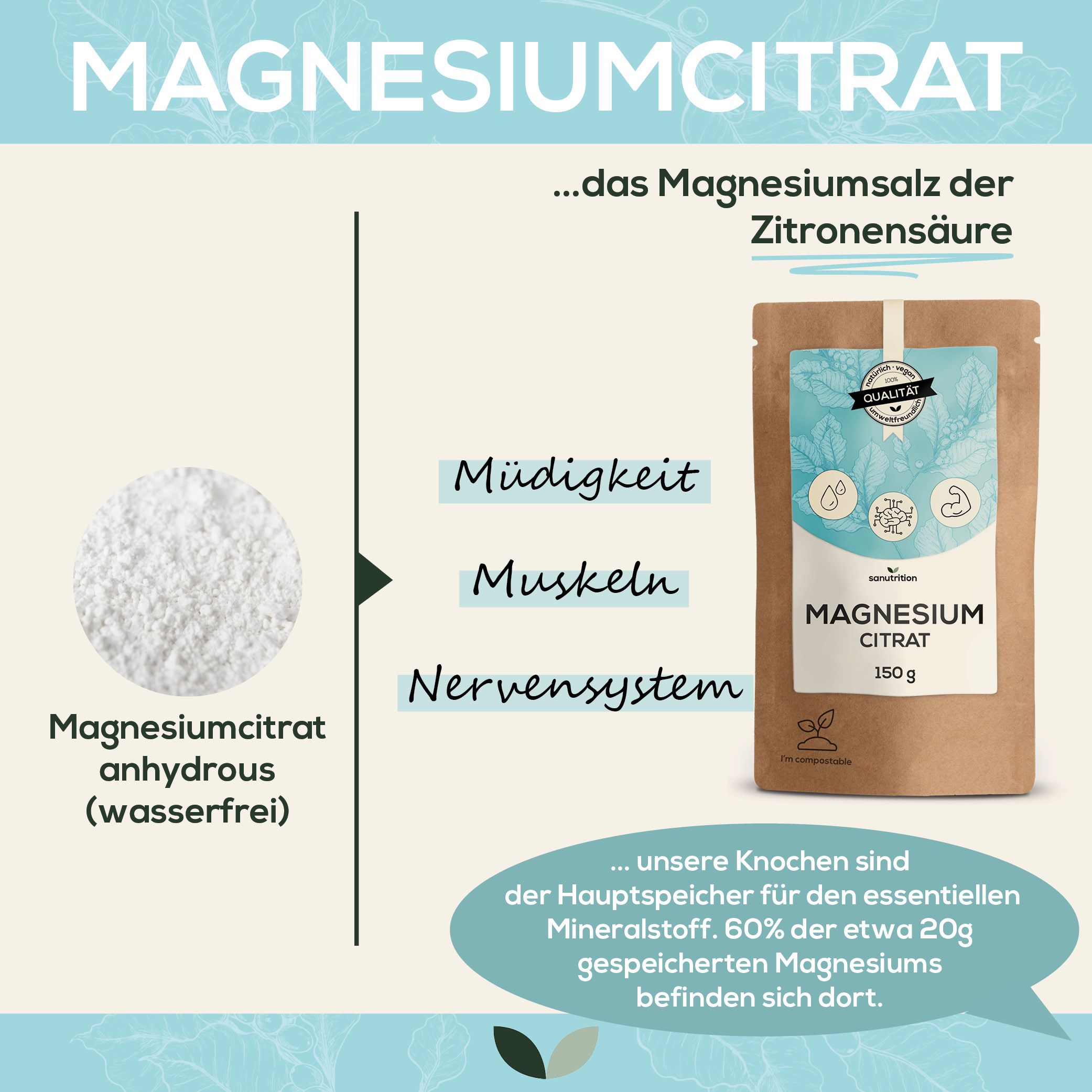 Sanutrition® - reines Magnesiumcitrat 150 g Pulver