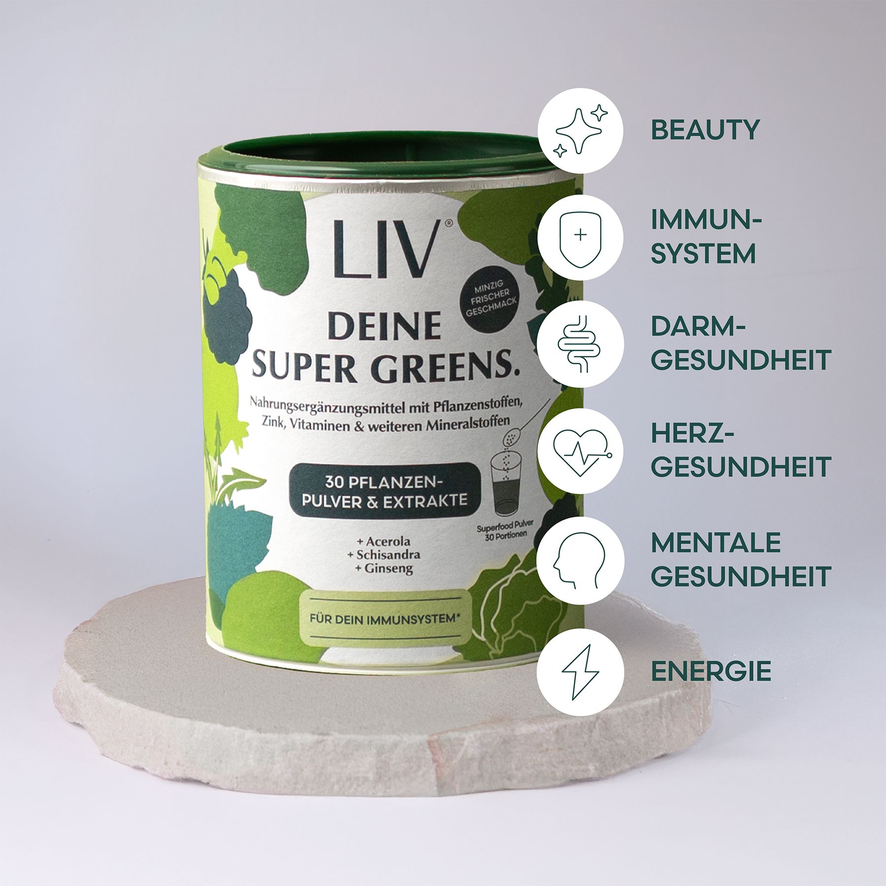 LIV Super Greens 30 Pflanzenpulver- & Extrakte, Prä- & Postbiotika, Vitamine, Mineralstoffe