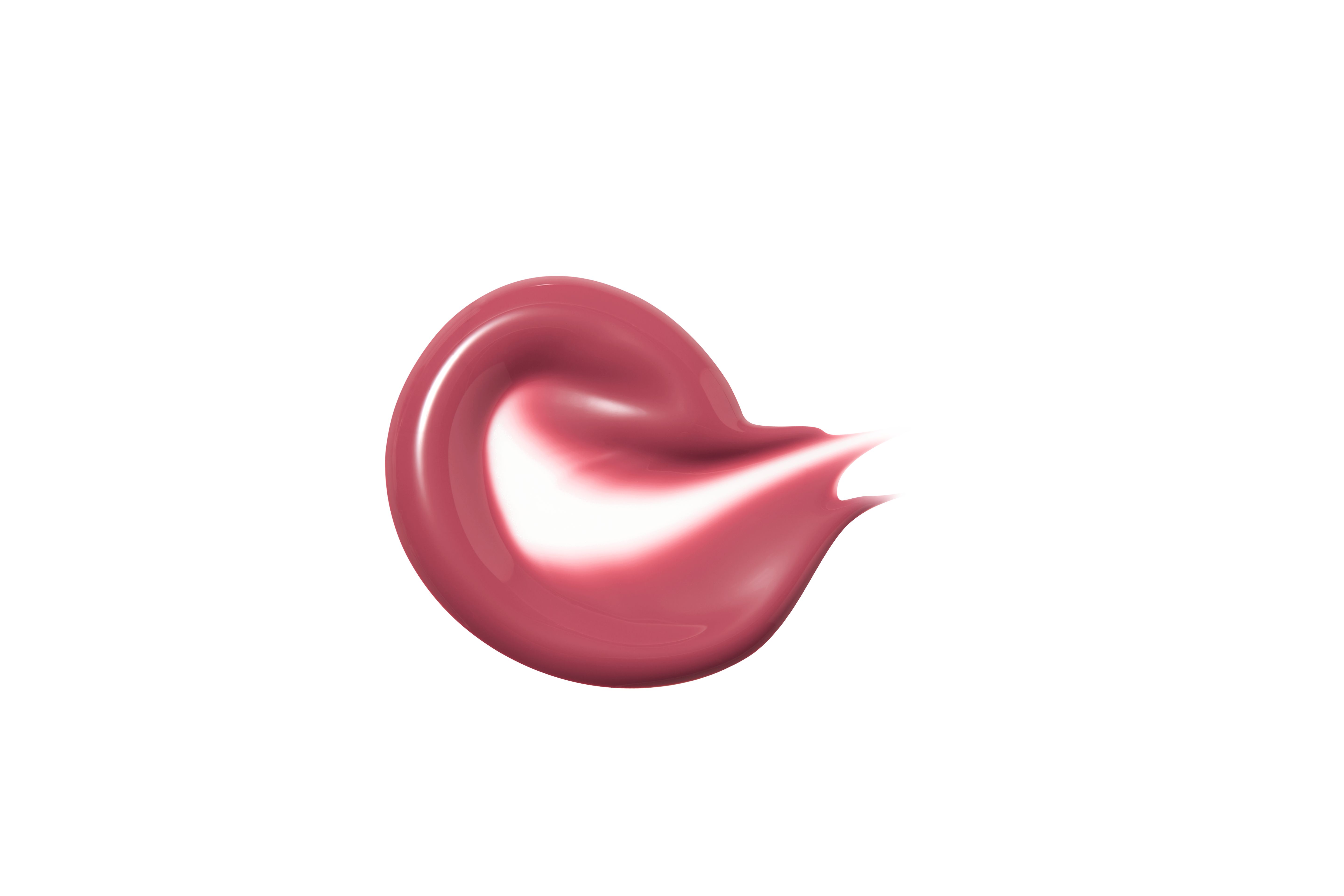 Rosa Lippenstift-Swirl auf weißem Hintergrund. Form eines Tropfens mit abgerundeter Spitze.