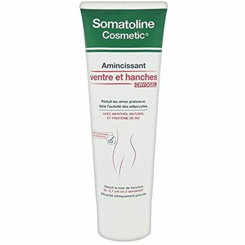 Somatoline Cosmetic, Amincissant ventre et hanches Cryogel. Tube. Weiß, grün. Text: Amincissant ventre et hanches.