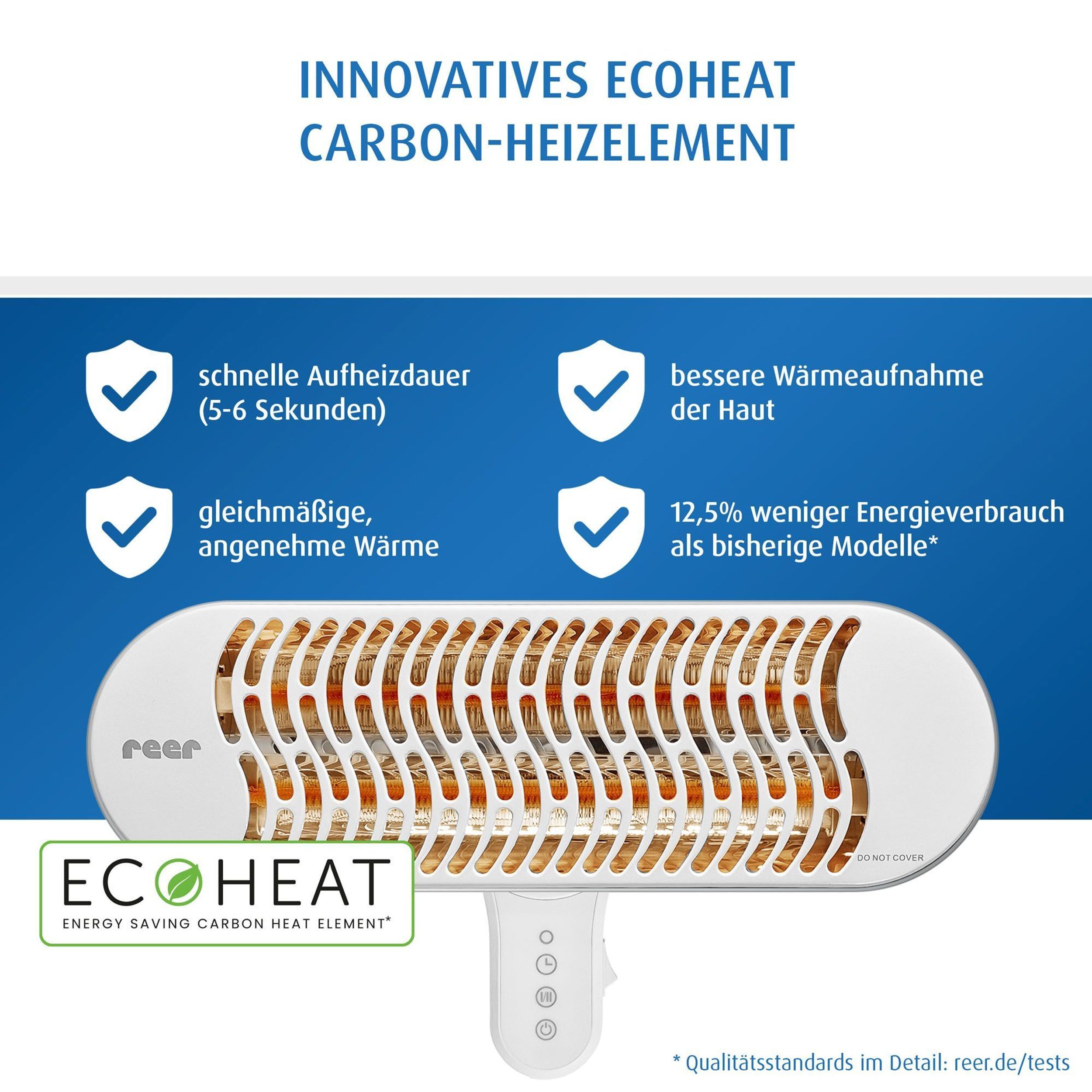 Reer Heizstrahler mit EcoHeat Carbon-Heizelement, 12,5% weniger Energieverbrauch.