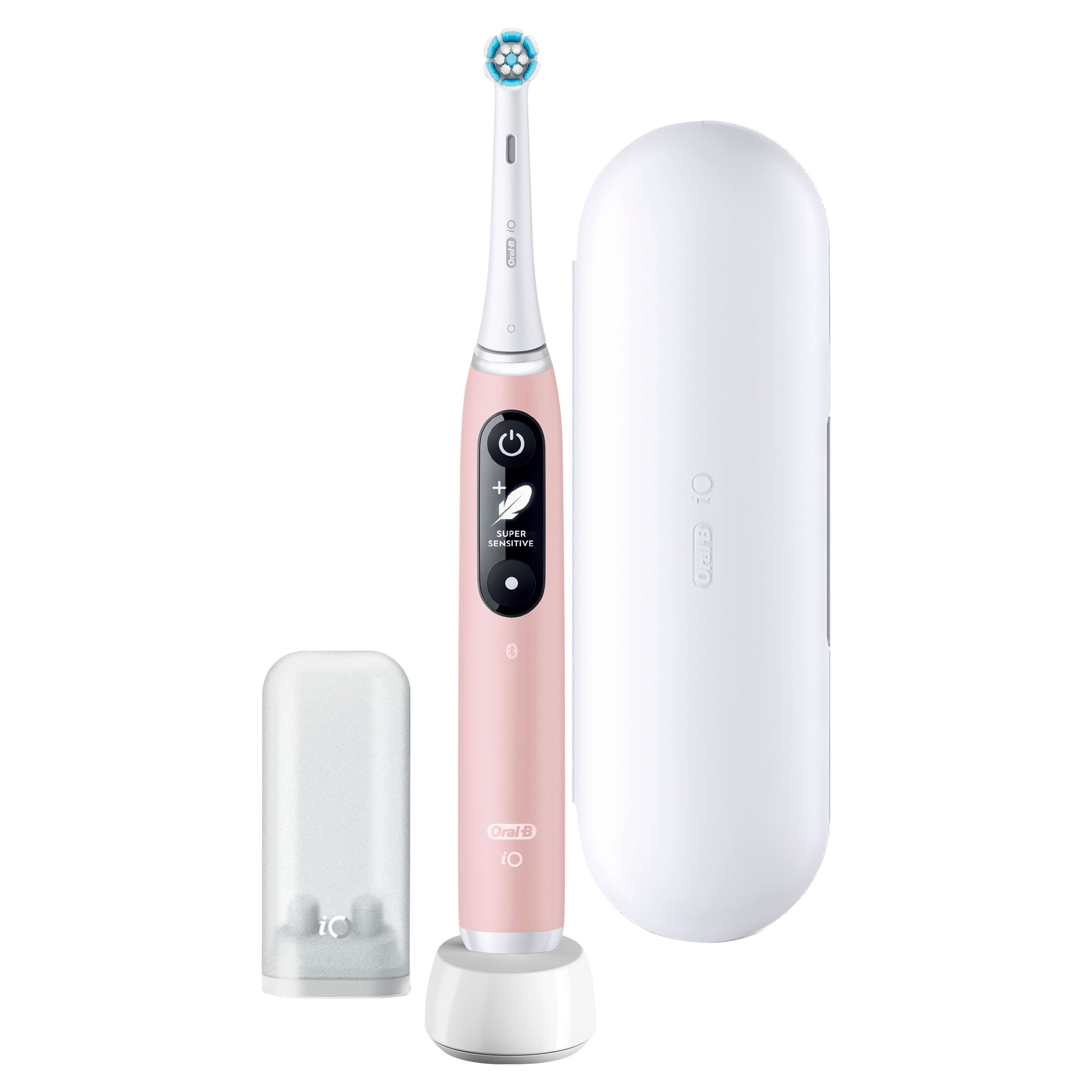 Elektrische Zahnbürste, pink, mit Ladestation, Reiseetui und Bürstenkopf. Digitales Display. Oral-B iO Series 6.