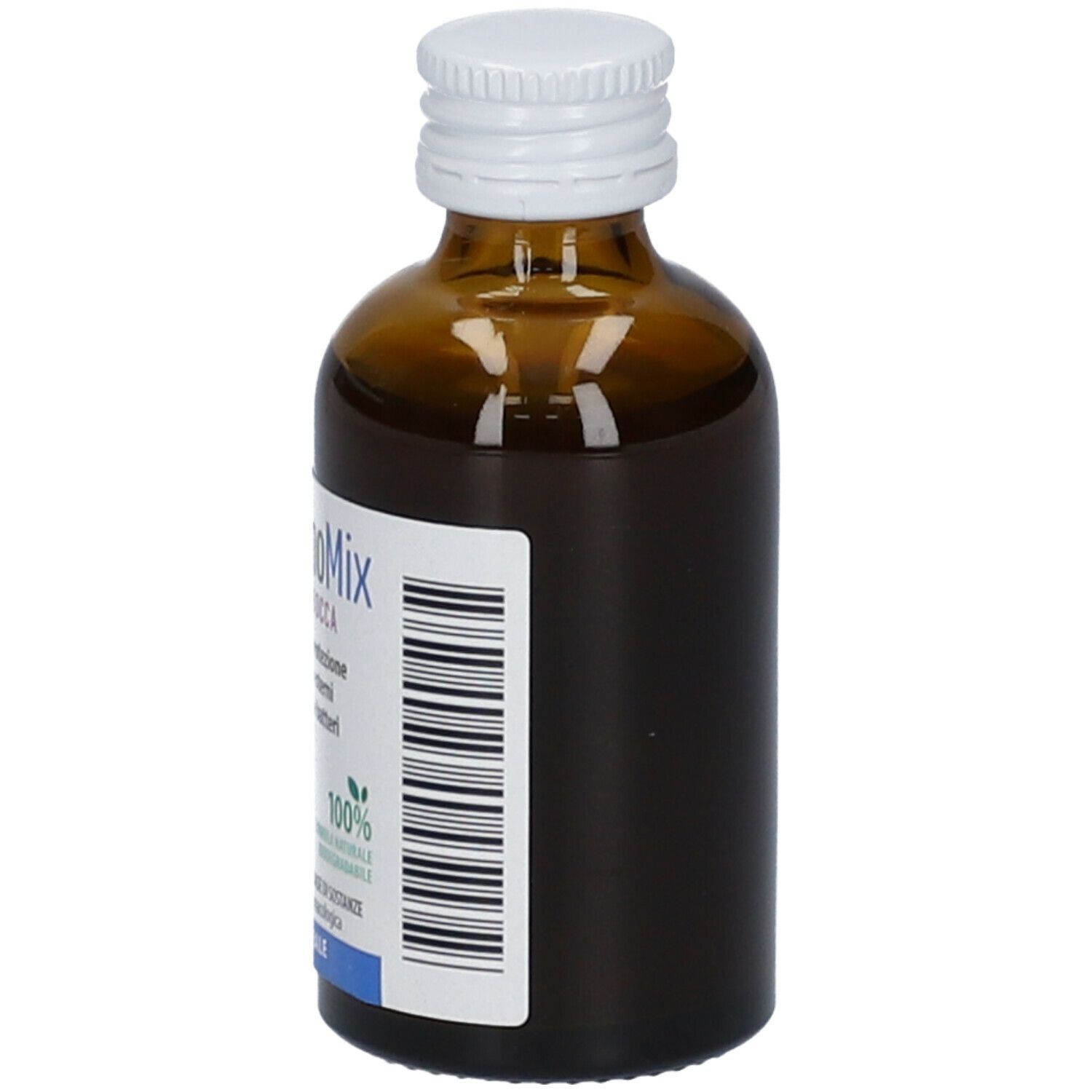 Flacone in vetro marrone di ImmunoMix Difesa Bocca. Tappo bianco. Etichetta con codice a barre e testo.