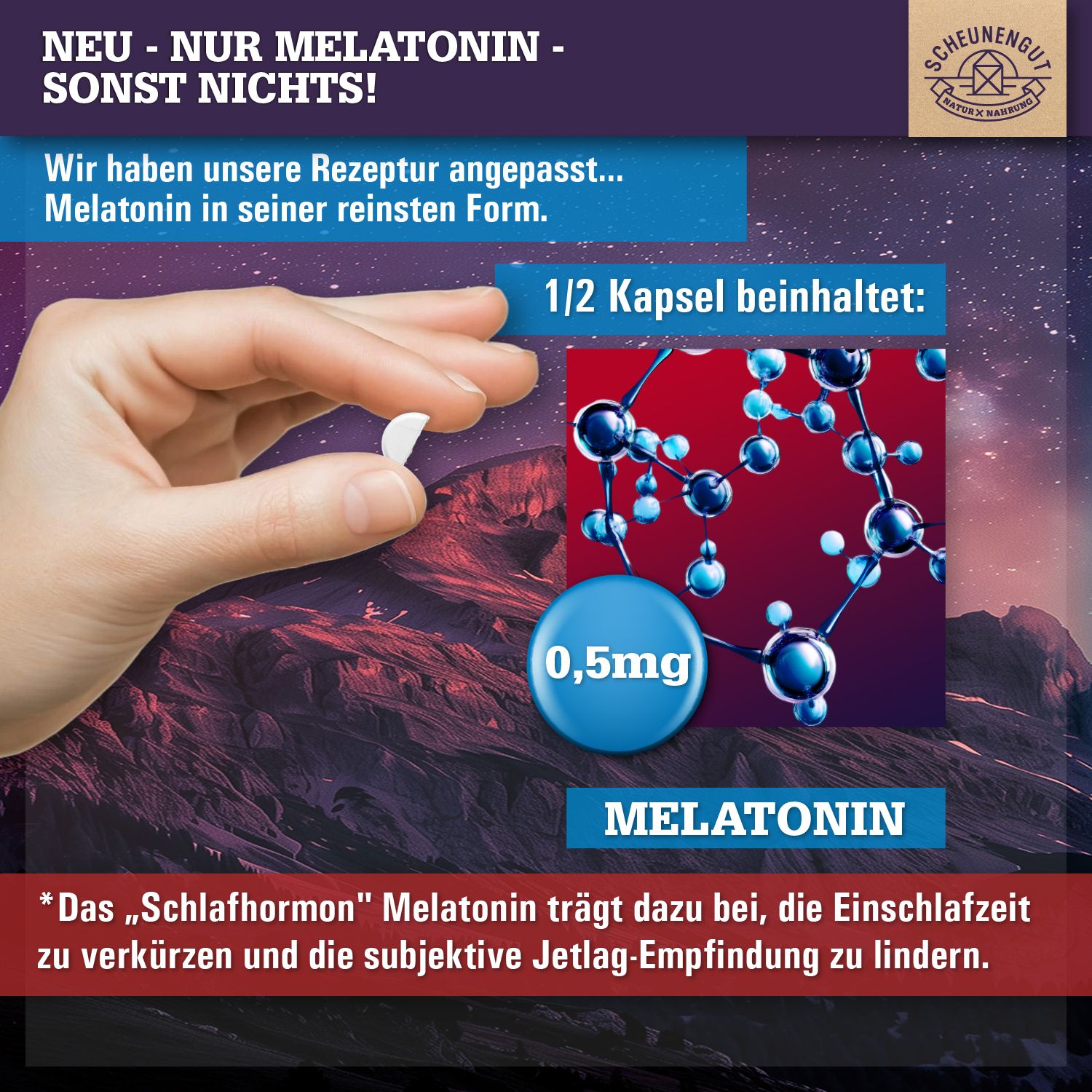 Scheunengut® Melatonin | Schlafkomplex mit 1mg Melatonin pro Tablette | 100% natürlich