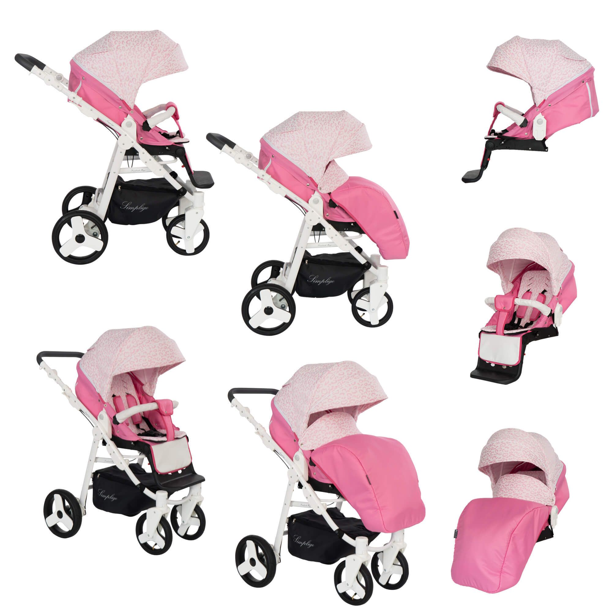 Friedrich Hugo Simpligo 3 in 1 Kinderwagen mit original Maxi Cosi, Leopard Pink (Stoff)