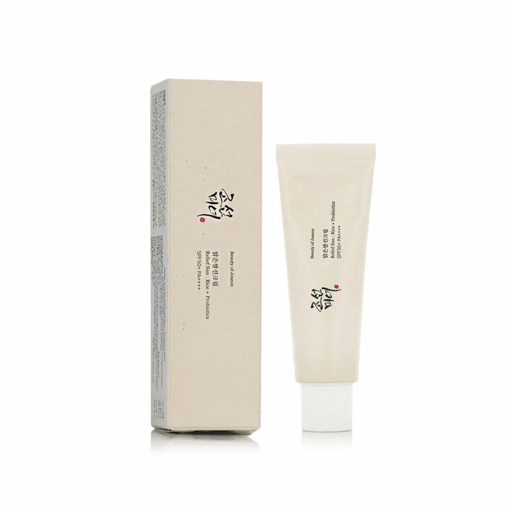 Beauty of Joseon Relief Sun Tube und Verpackung, Reis + Probiotika SPF50+ PA++++.