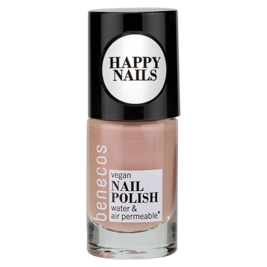 Benecos veganer Nagellack, wasser- und luftdurchlässig. Fläschchen mit schwarzem Deckel.