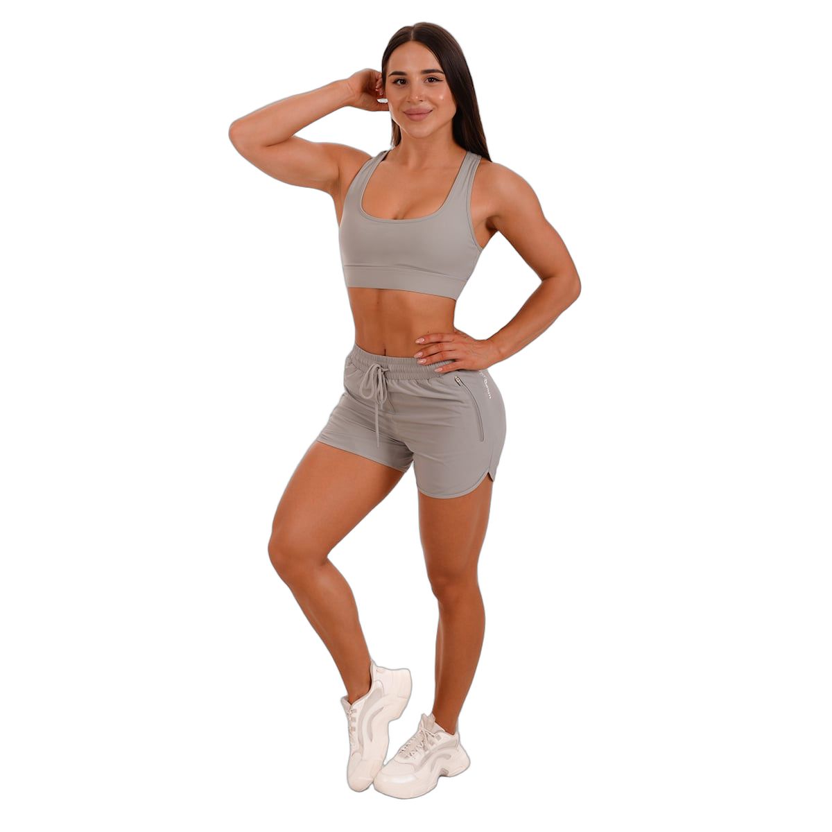 GymBeam Sport-BH Damen Mesh-Panel mit breiten Trägern in Grau