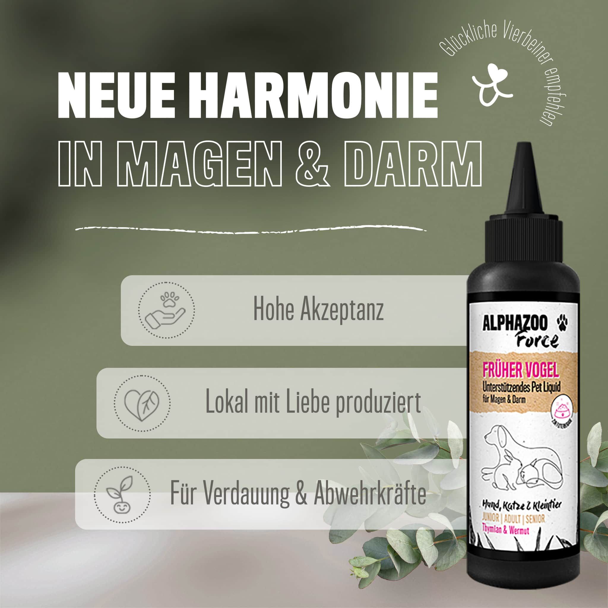 ALPHAZOO Magen-Darm Liquid Früher Vogel 100 ml I Hund & Katze I Sekundierende Unterstützung