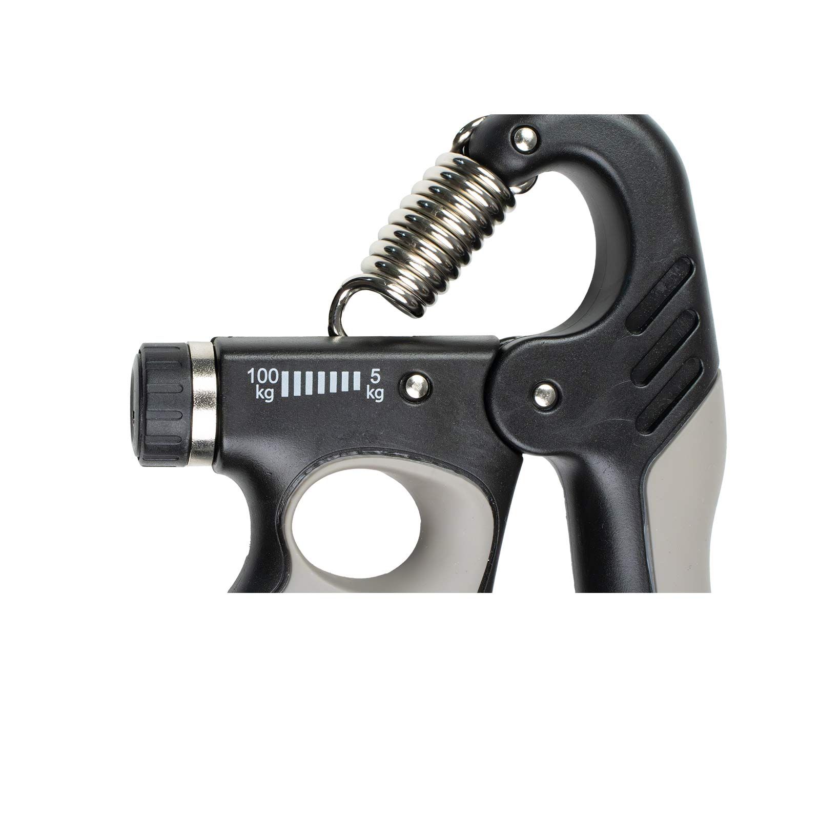 Handtrainer mit Zählfunktion. Schwarz-grau. Einstellbare Widerstandsanzeige. Feder. Metall- und Kunststoffteile.