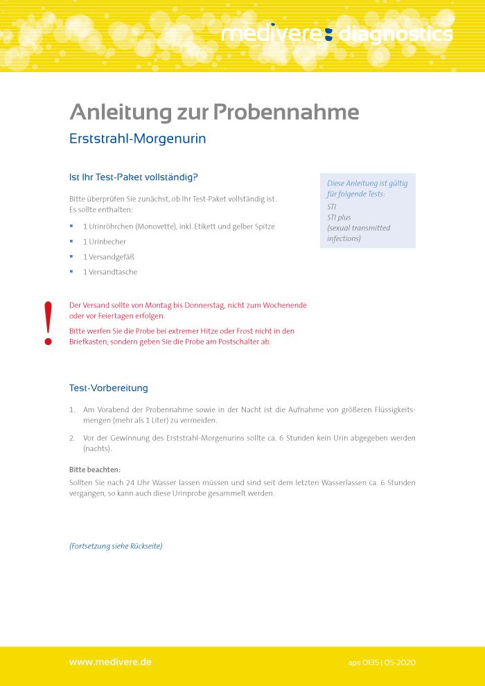 medivere diagnostics STI Plus Urintest sexuell übertragbare Erkrankungen