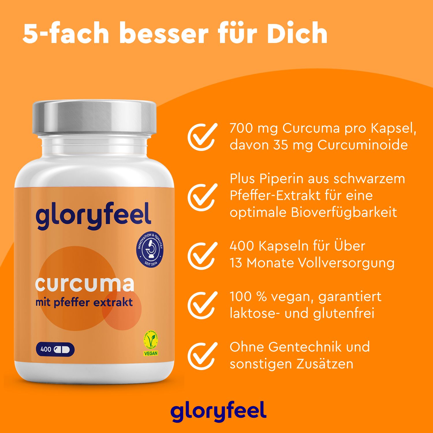 gloryfeel® Curcuma 400 mit Curcumin & Piperin