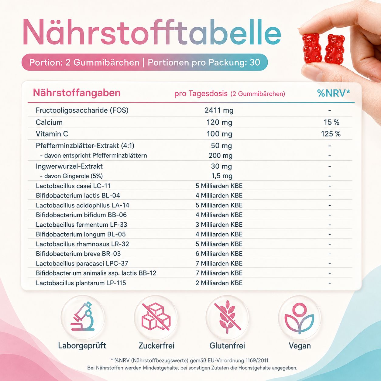 Gummily®  Darmbakterien 52 Mrd. KBE - 11 Milchsäurebakterien & Calcium, zuckerfrei