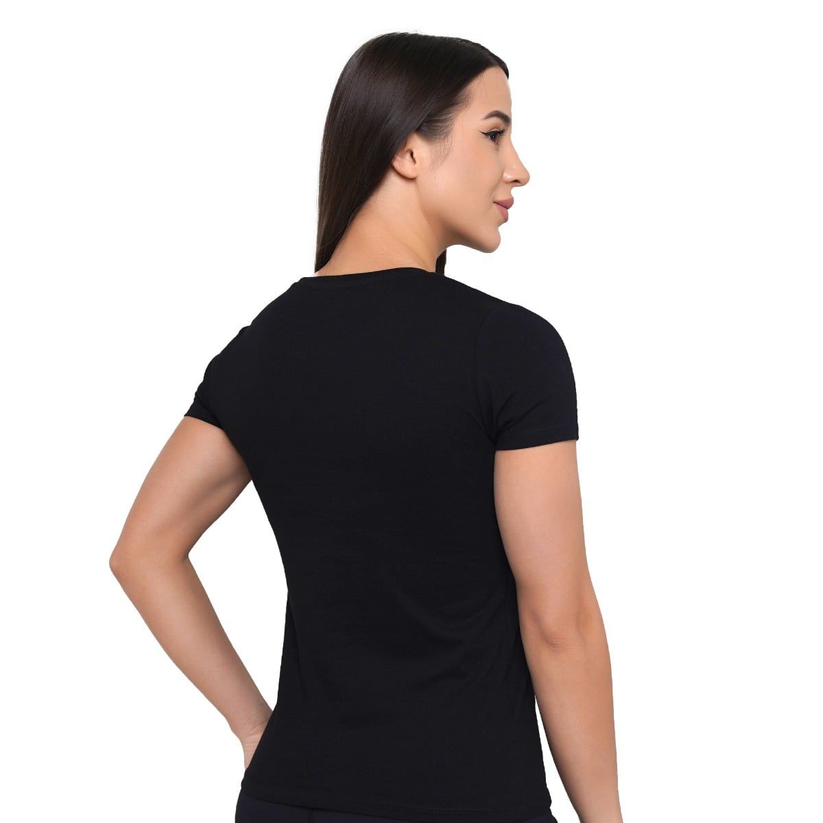 GymBeam T-Shirt Damen Slim mit Rundhalsausschnitt und Kurzarm in Schwarz