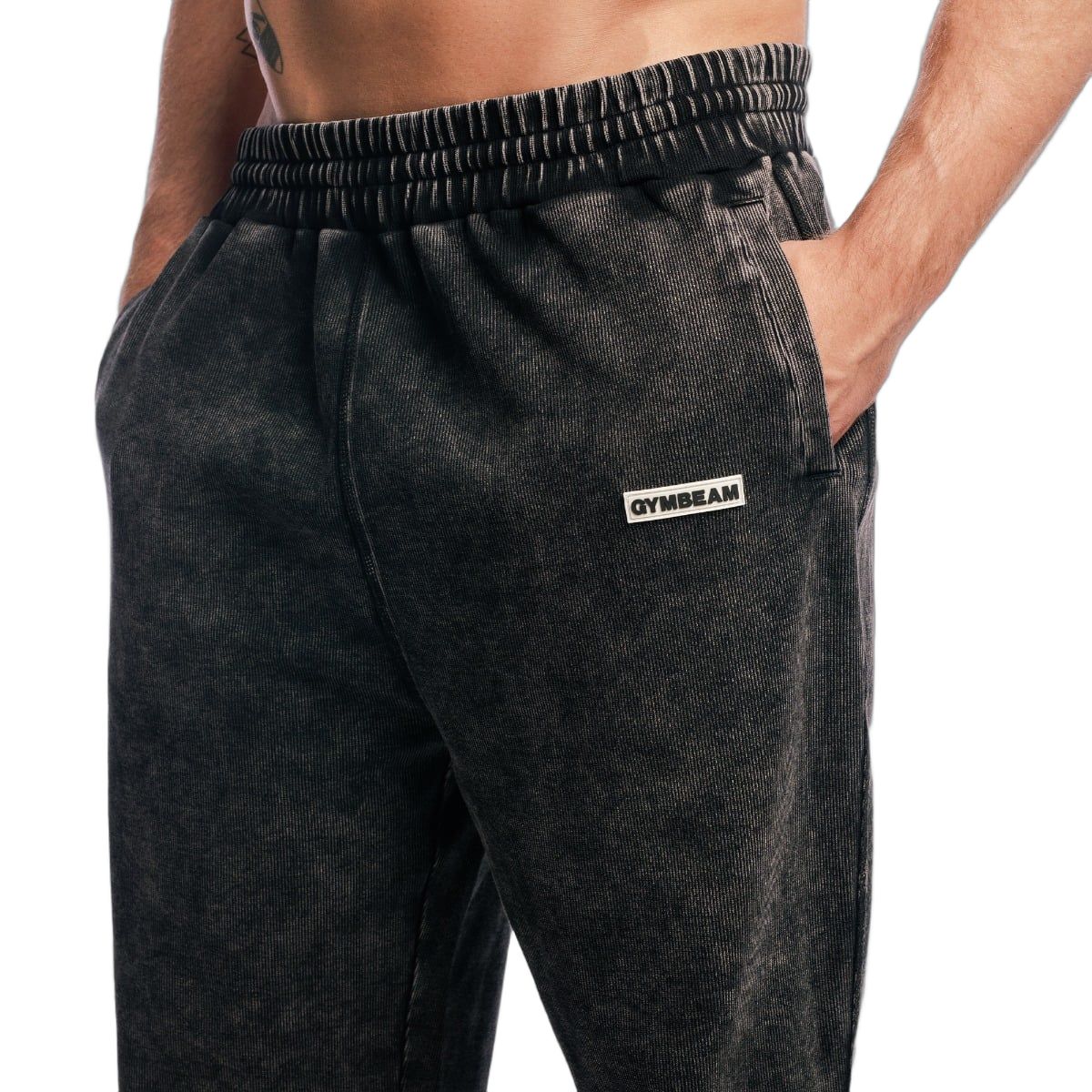 GymBeam Herren Jogginghose Oversized mit Kordelzug in Washed Schwarz