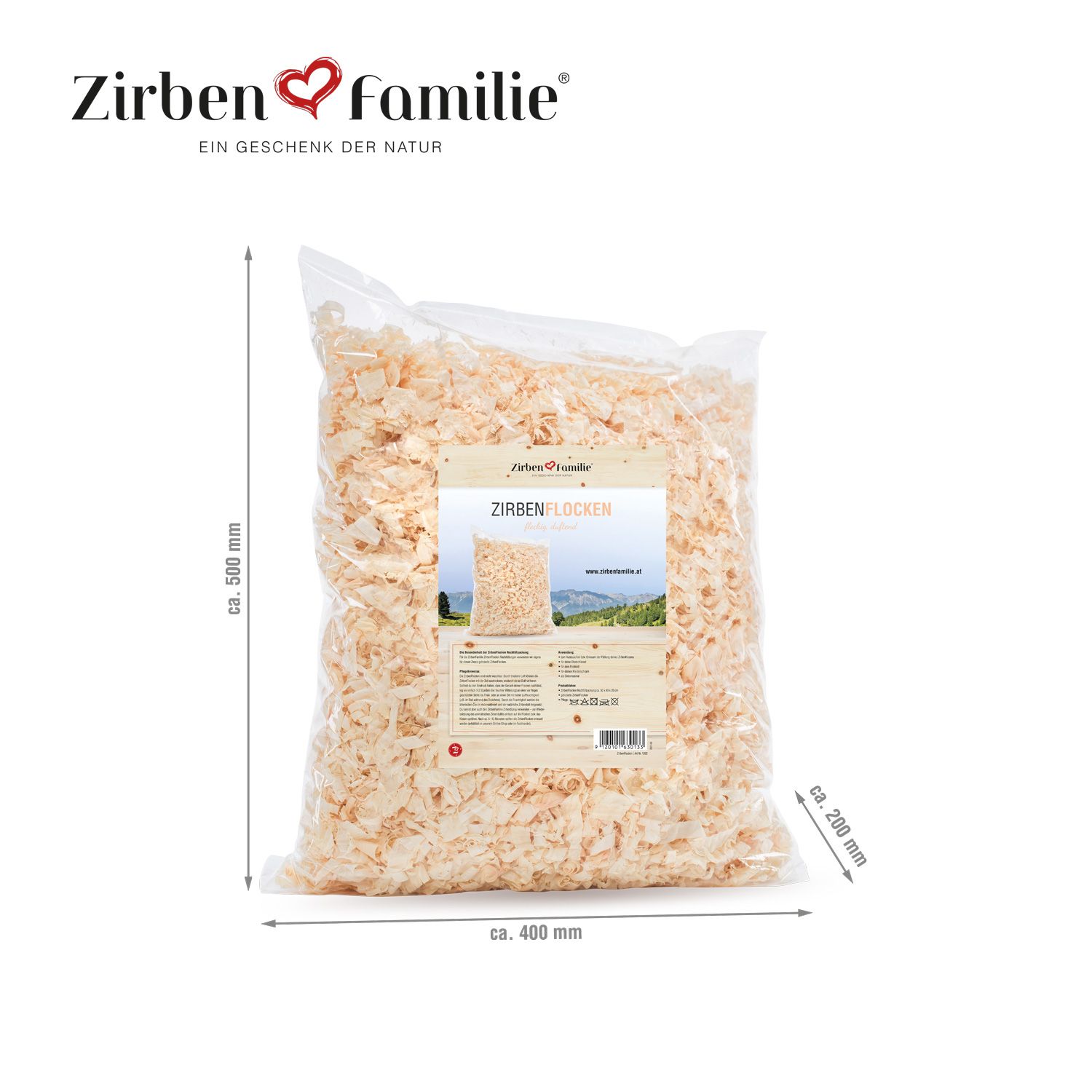 Produkt in transparenter Verpackung. Abmessungen: ca. 500 x 400 x 200 mm. Logo und Produktname auf Etikett.