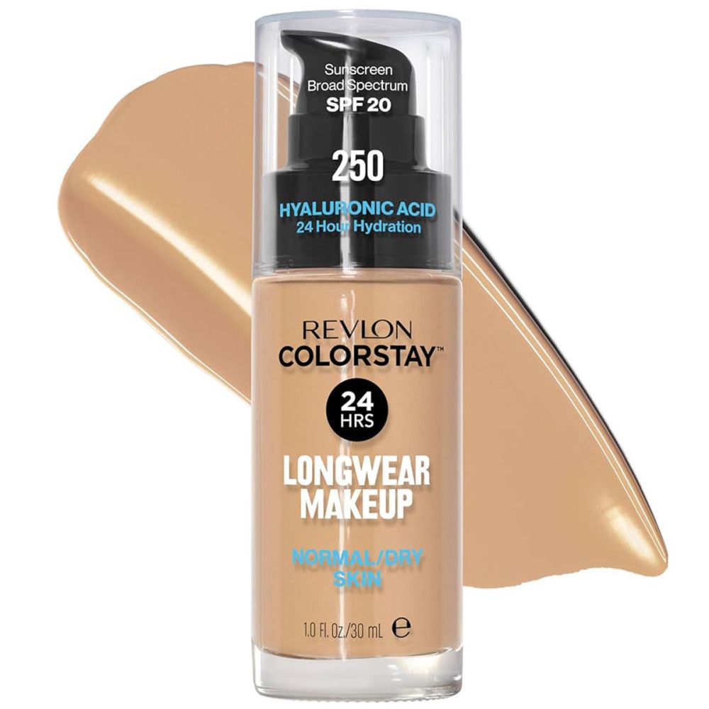 Revlon Colorstay Foundation. Flasche mit Pumpe. Beige Farbton. SPF 20. Für normale/trockene Haut. 30 ml. Mit Hyaluronsäure.