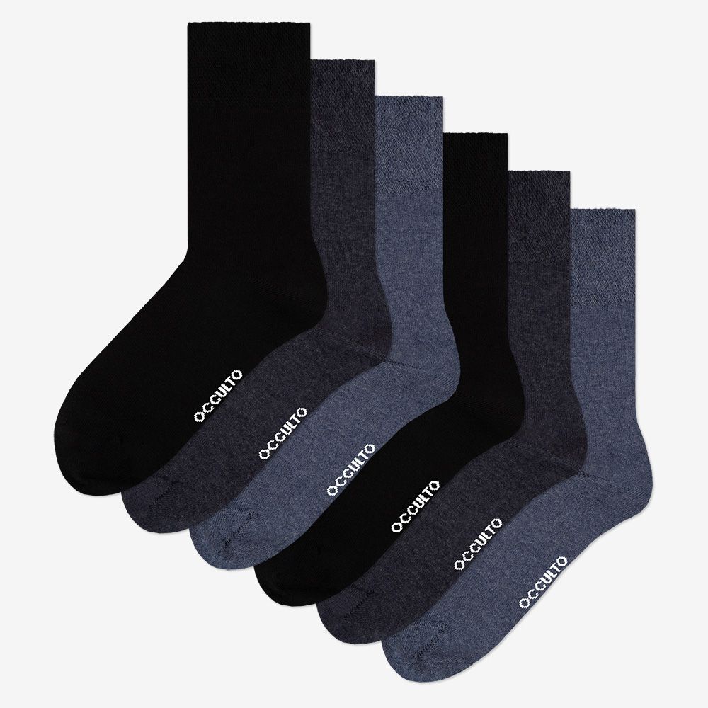 Occulto Socken Herren ohne Naht ohne Gummibund Baumwolle 6er Pack (Modell: Oliver) BlueMix 47-50