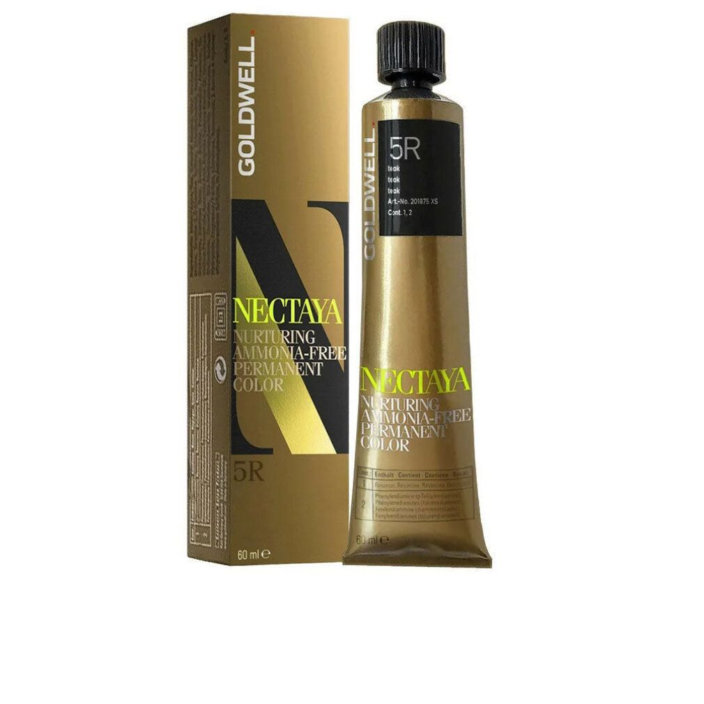 Goldwell Nectaya Coloration und Verpackung. Aufschrift: 5R. Nurturing Ammonia-Free Permanent Color.