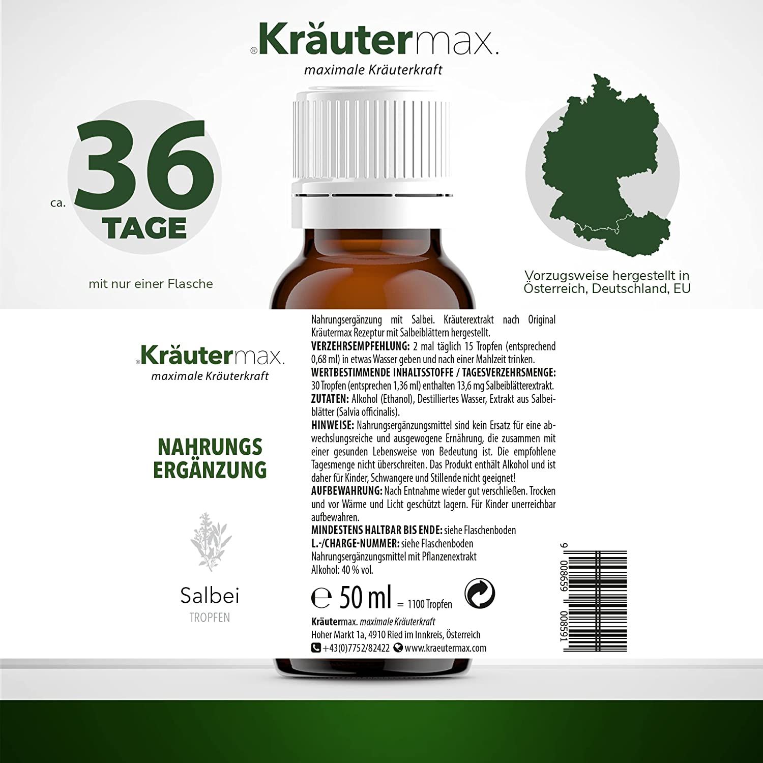 Kräutermax Salbei Tropfen mit Extrakt aus Salbeiblätter (Salvia officinalis)