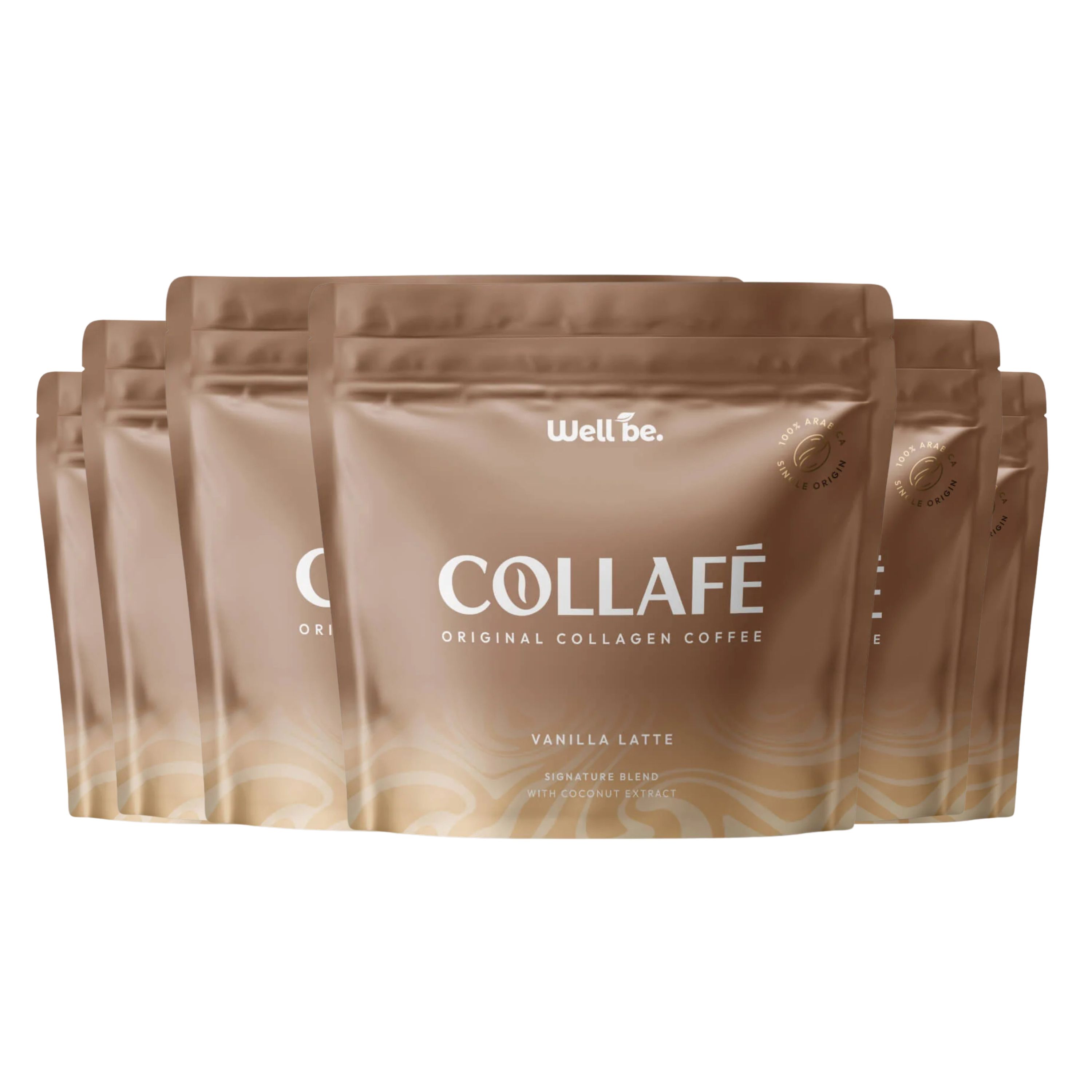 wellbe Collafé Vanilla Latte – Kaffeegetränk mit Kollagen & Arabica Kaffee 6x228 g Pulver