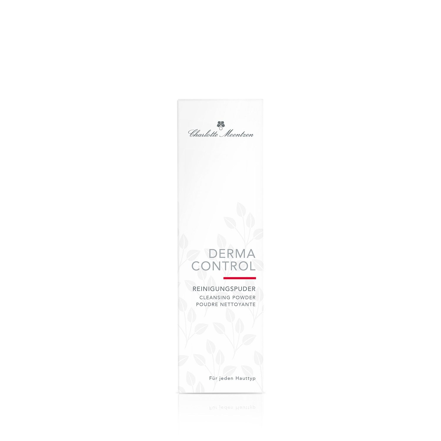 Weiße Verpackung mit Aufschrift: Derma Control Reinigungspuder. Marke Charlotte Meentzen.
