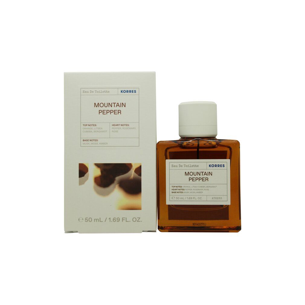 Korres Eau de Toilette Mountain Pepper Flakon und Verpackung.