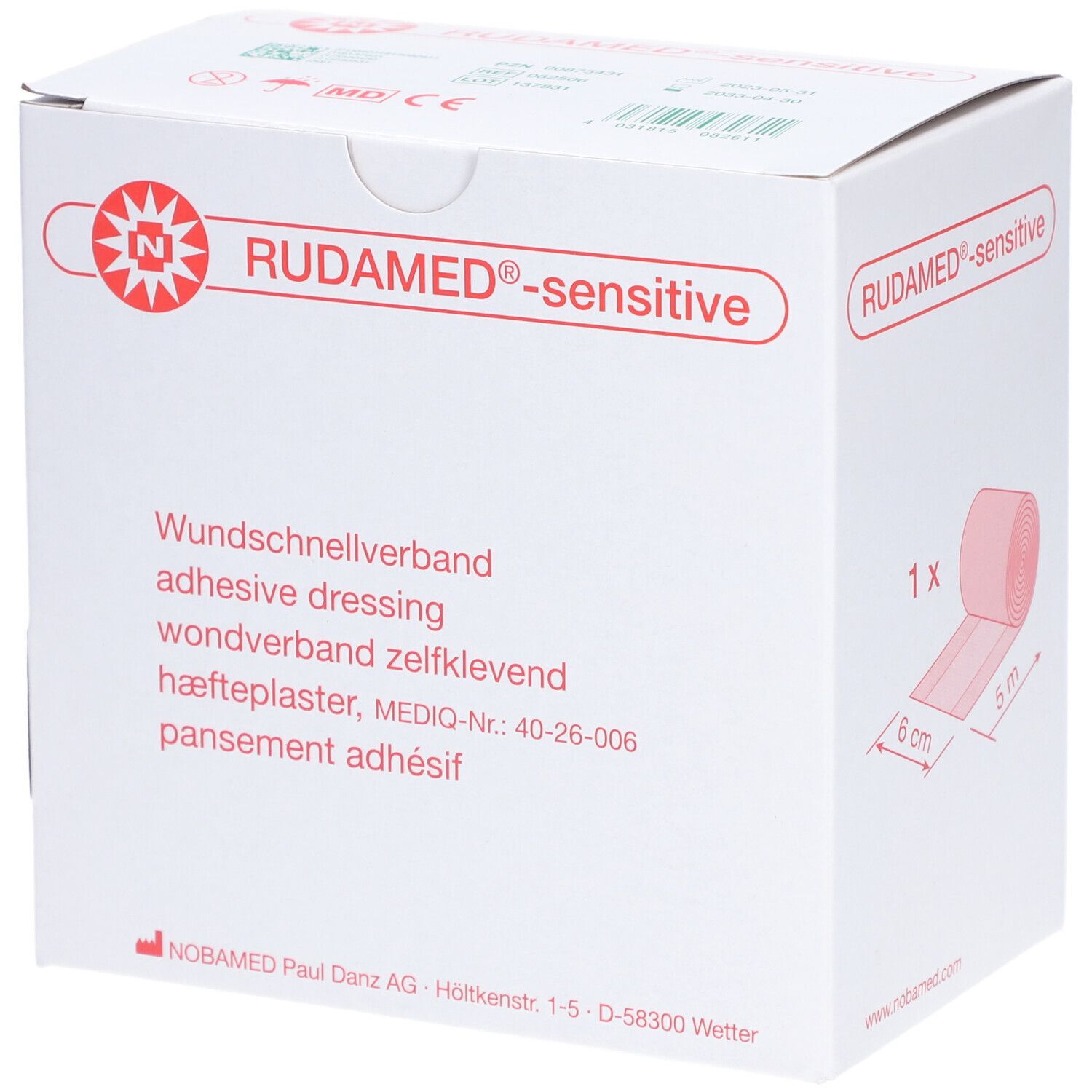 NOBA Rudamed sensitive Wundpflaster 6 cm x 5 m