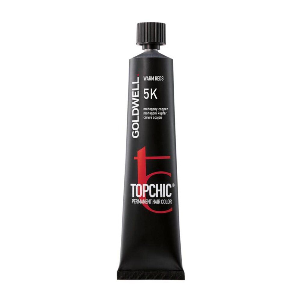 Goldwell Topchic Haarfarbe, Tube. 5K Mahagoni Kupfer. Schwarze Tube mit roter Schrift. Warm Reds.
