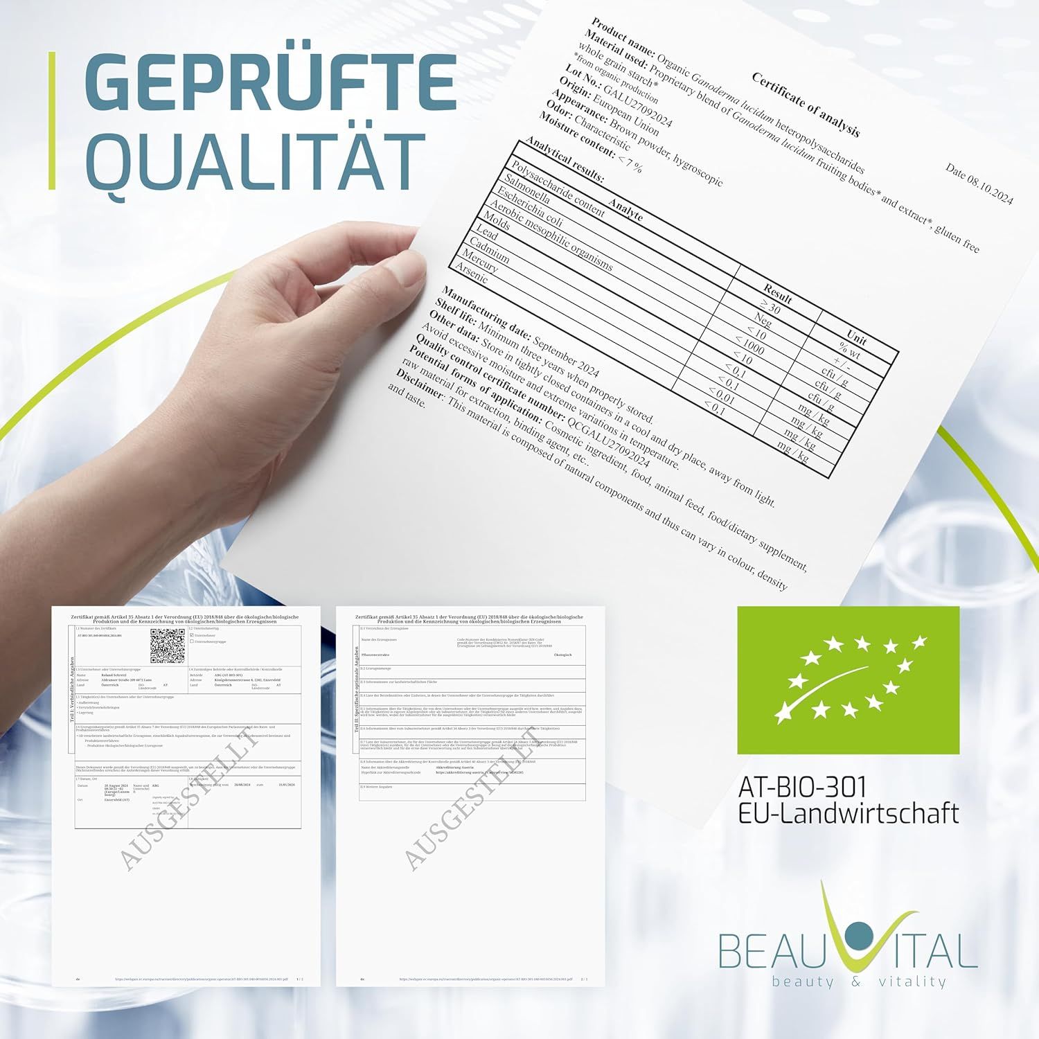 BEAUVITAL® Pure Bio Reishi Kapseln mit 10% Ganoderma lucidum Extrakt