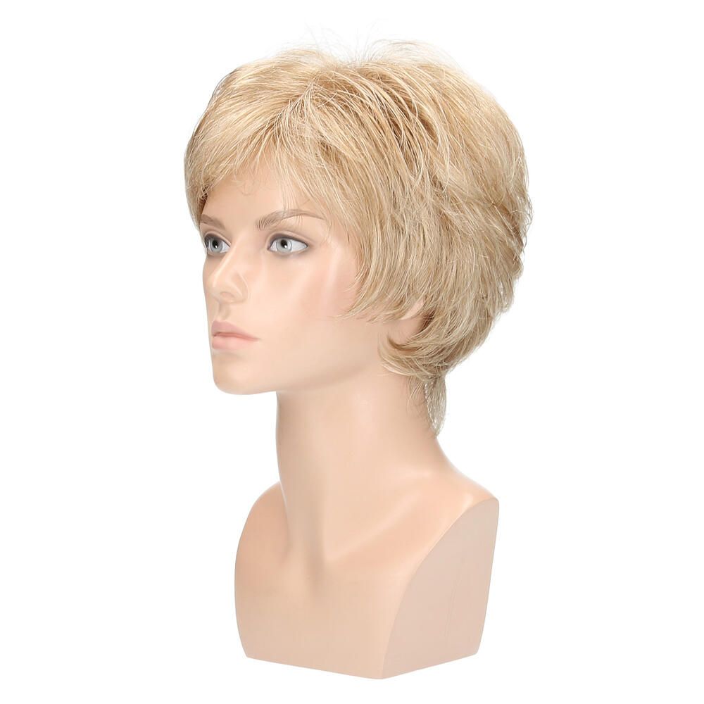 Perücke VERONA, blond, auf einem Schaufensterkopf. Seitenansicht.