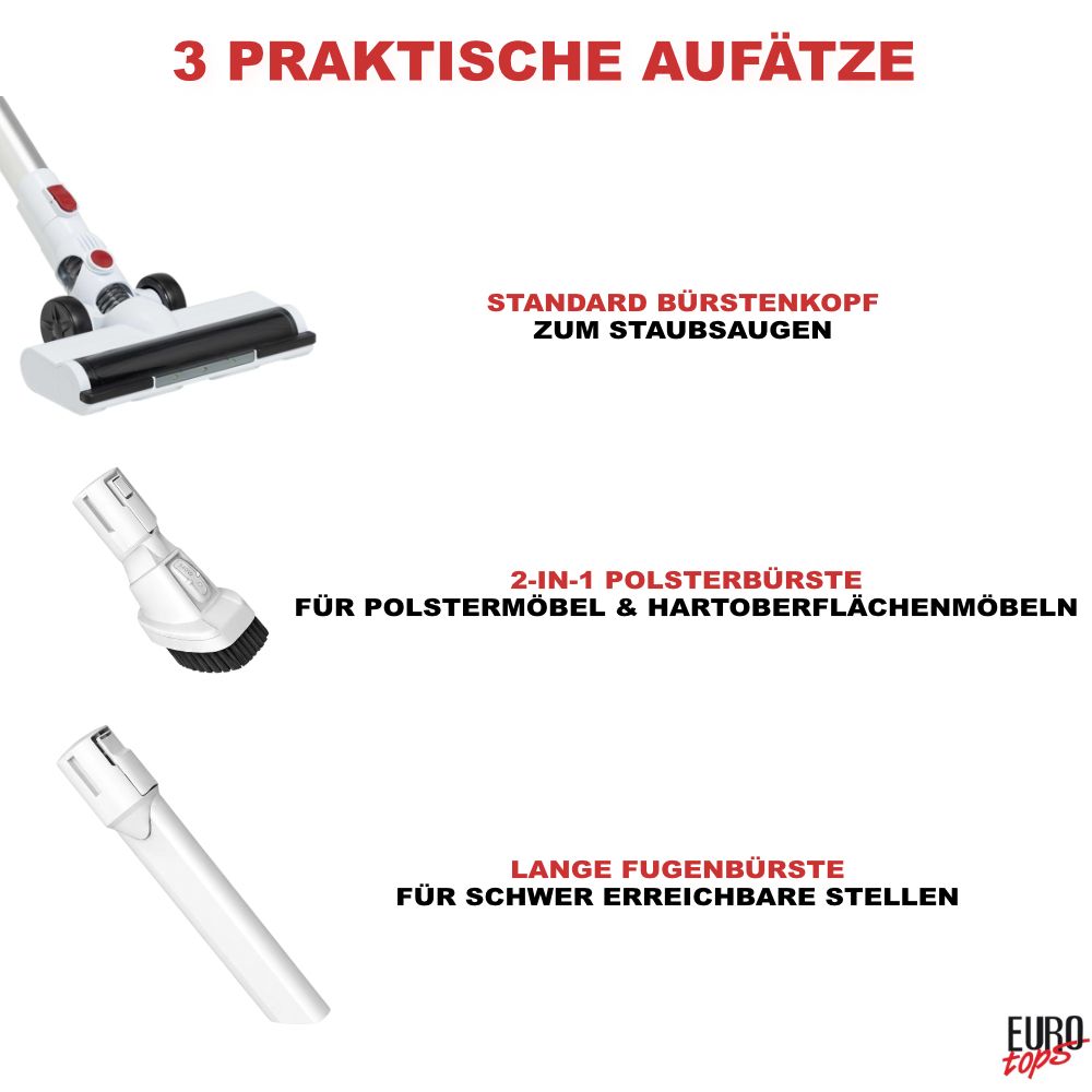 EUROtops Akku-Zyklon-Staubsauger, Kabellos, mit HEPA-Filter, Weiß