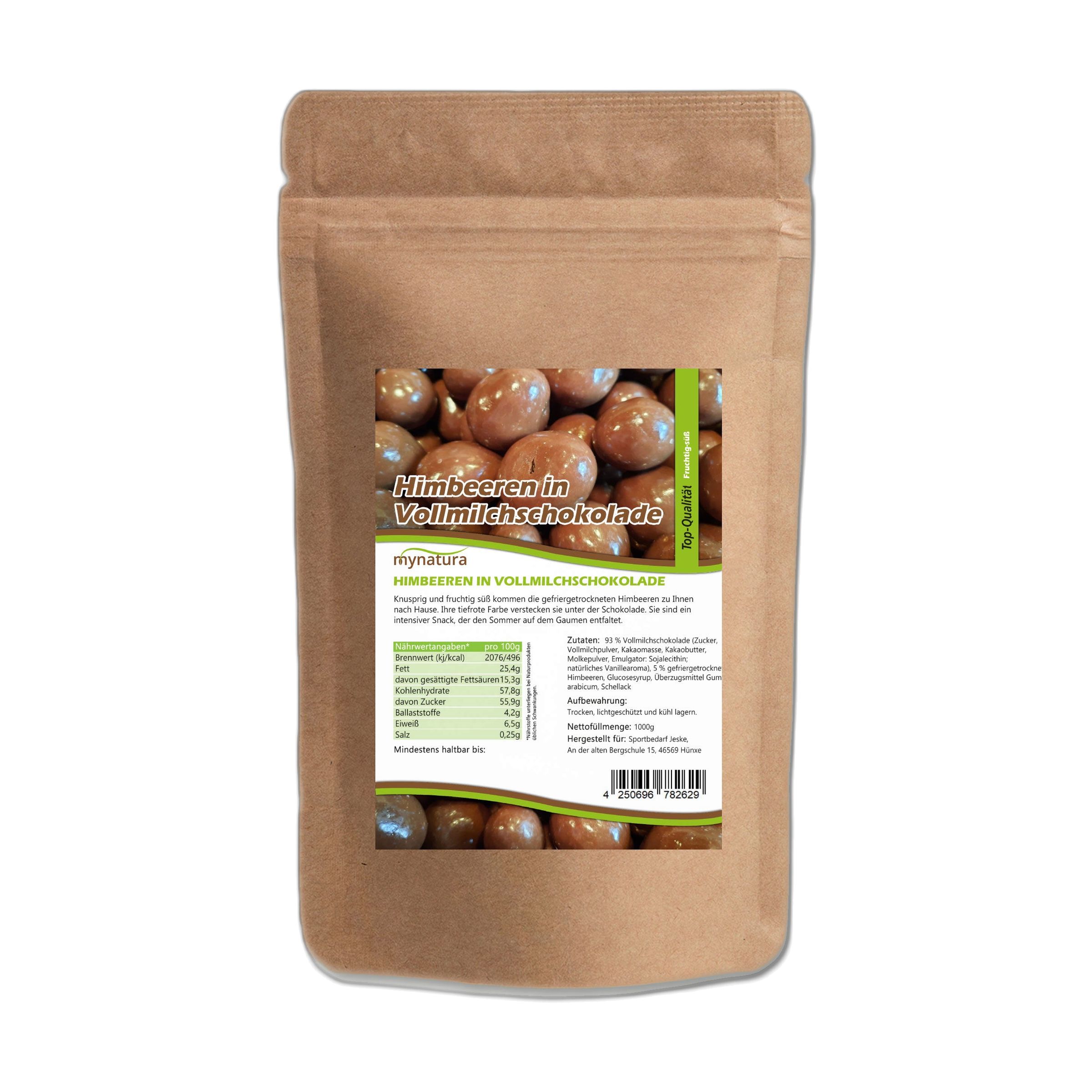 Mynatura gefriergetrocknete Himbeeren in Vollmilchschokolade 1000 g