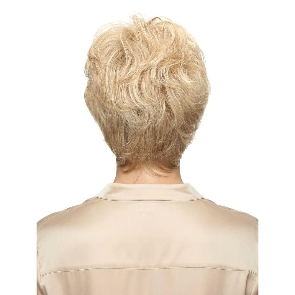 Blonde Kurzhaarperücke, Rückansicht. Die Perücke MERAN von DELUXE.
