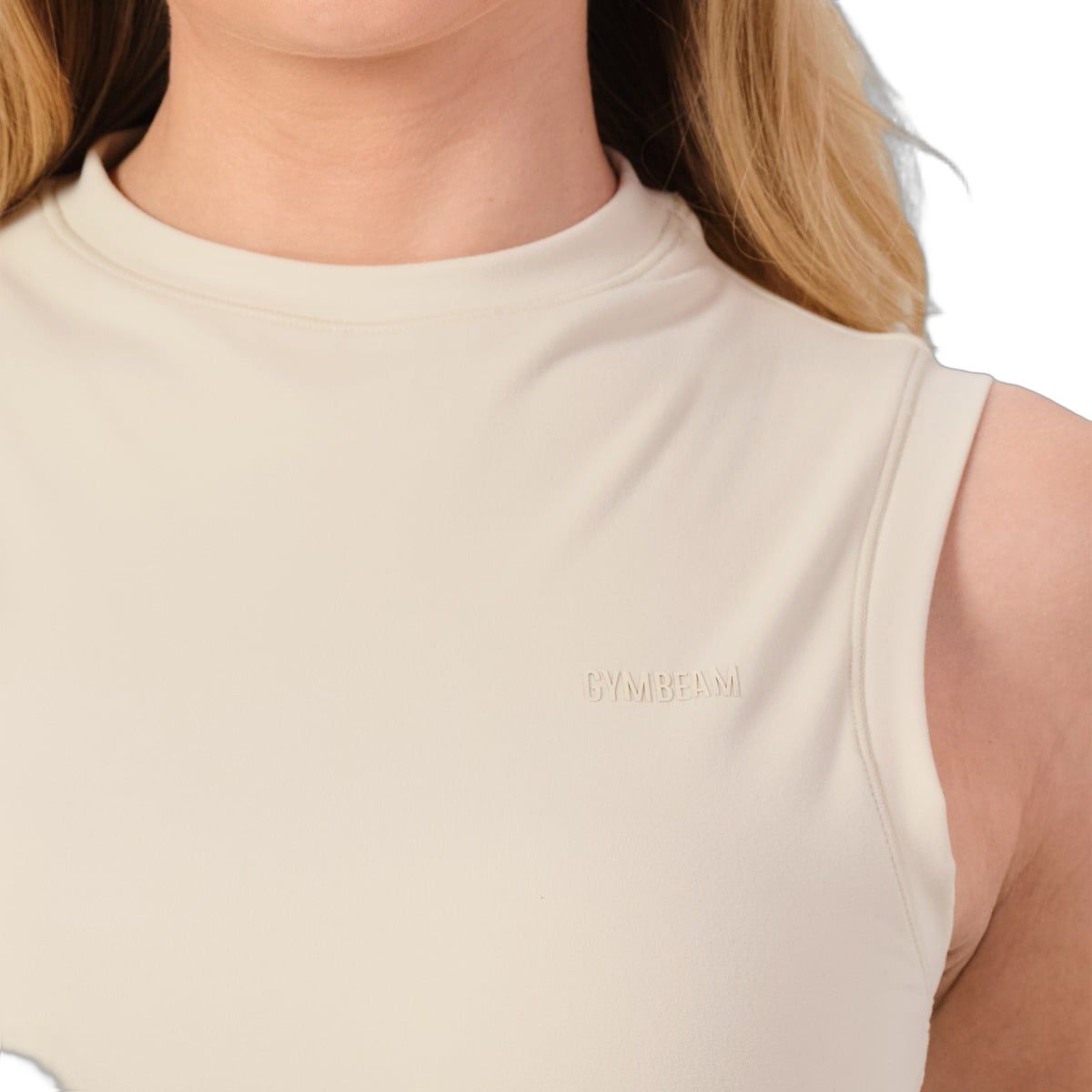 GymBeam Top Damen ärmellos mit Rollkragen, Slim Fit und integriertem BH Almond
