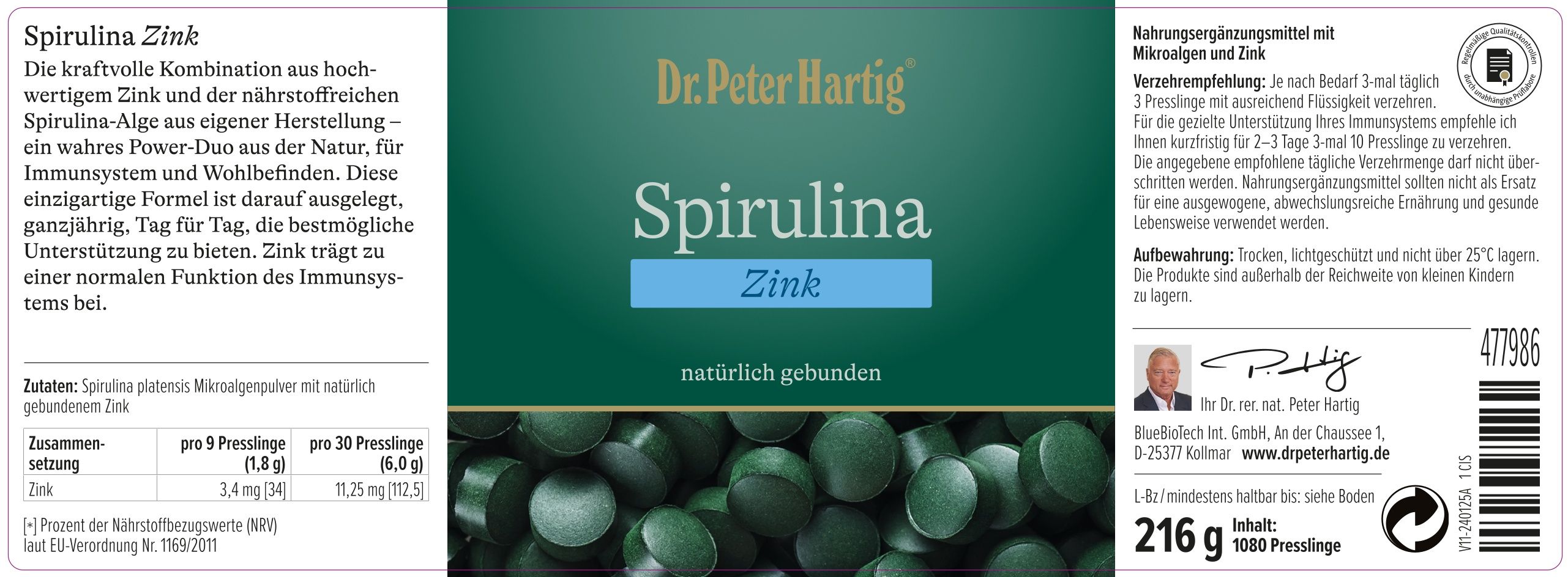 Dr. Peter Hartig Spirulina Zink