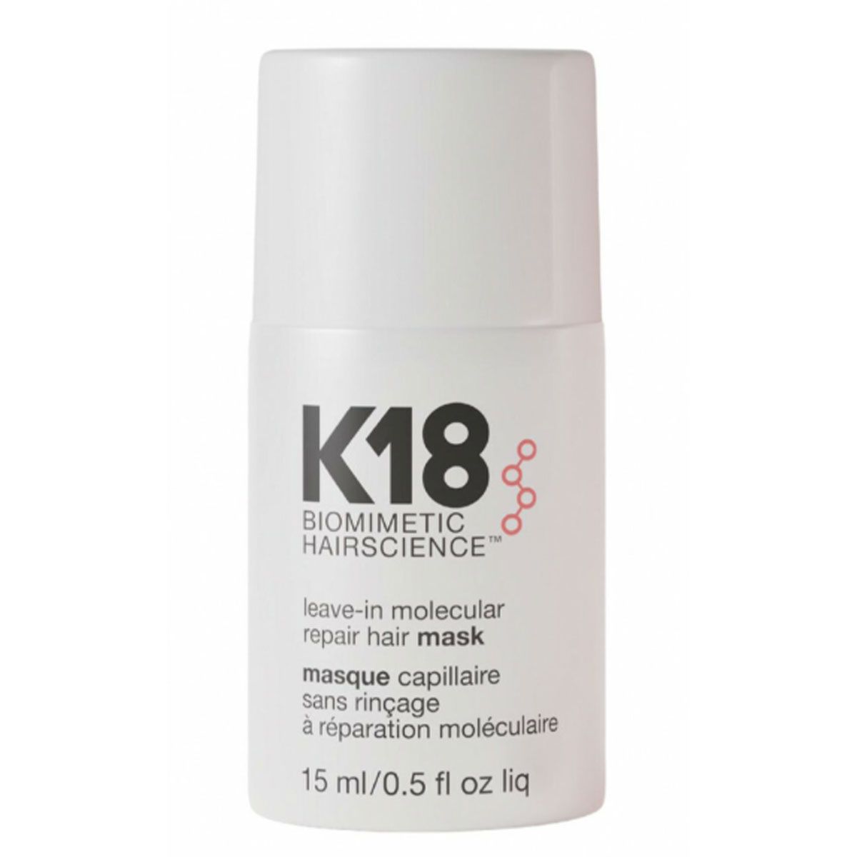Weiße Flasche der K18 Leave-In Molecular Repair Haarmaske, 15 ml.