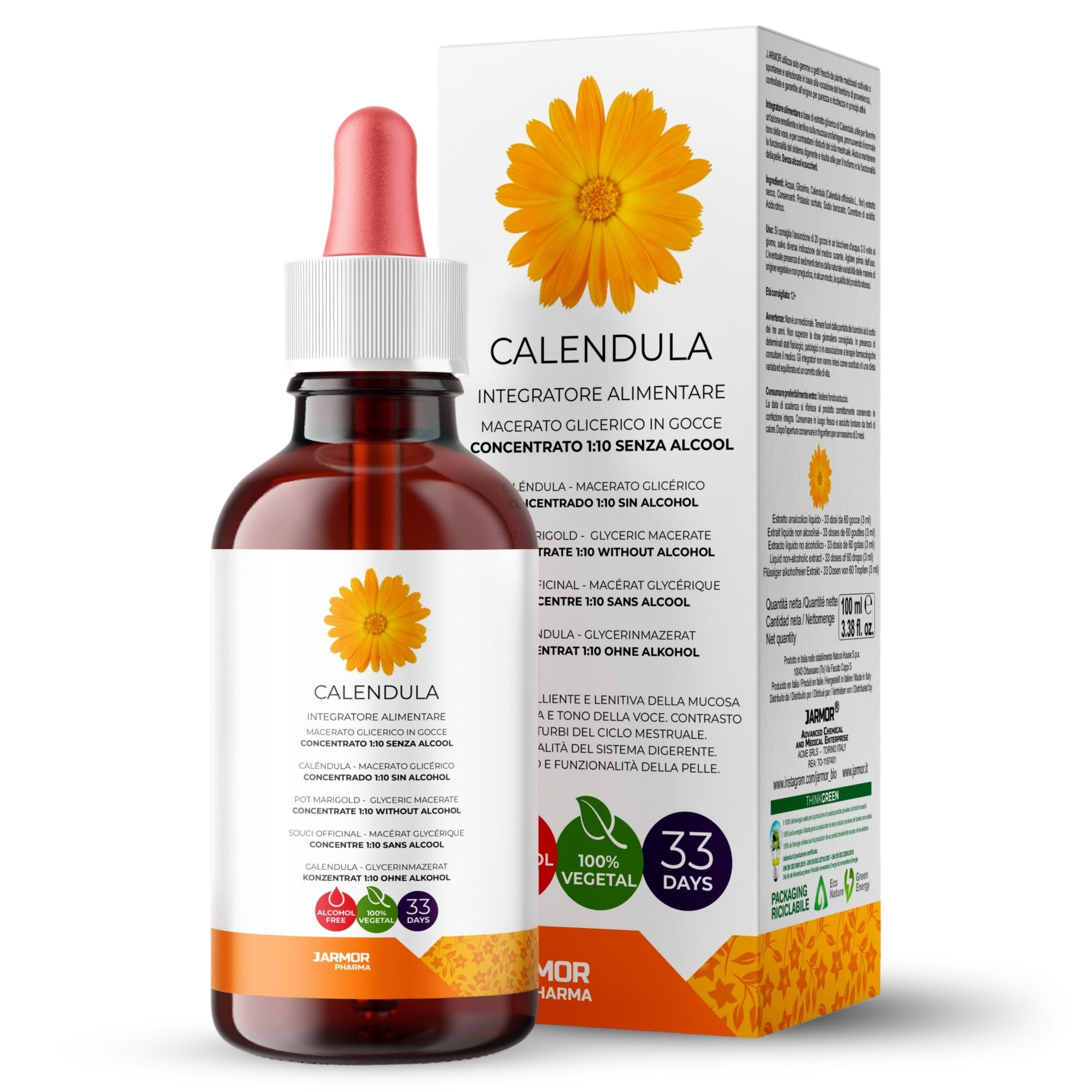 Calendula Gocce Concentrate 100ml | Macerato Glicerico Analcolico Pelle Luminosa Idratata