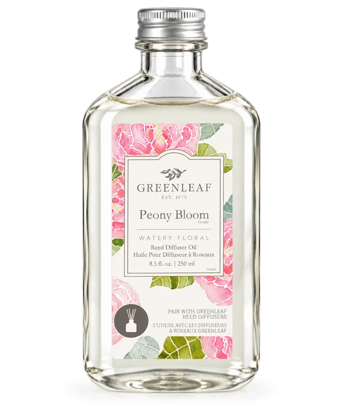 Greenleaf Peony Bloom Reed Diffuser Öl Floral-frischer Raumduft mit weißen Duftstäbchen 250 ml