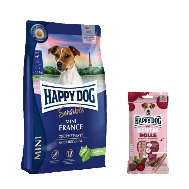 Happy Dog Sensible Mini France + Dental Rolls für Hunde 4,1 kg