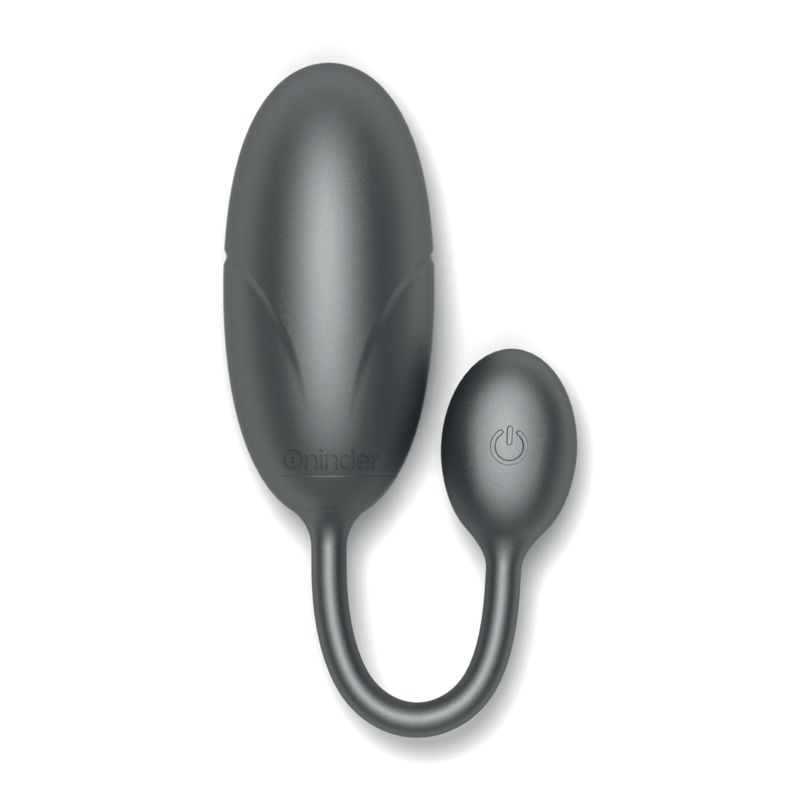 Graues Wellness-Produkt, Ei-Form, mit kleinerem, rundem Element. Auf dem kleineren Element ist ein Power-Symbol.