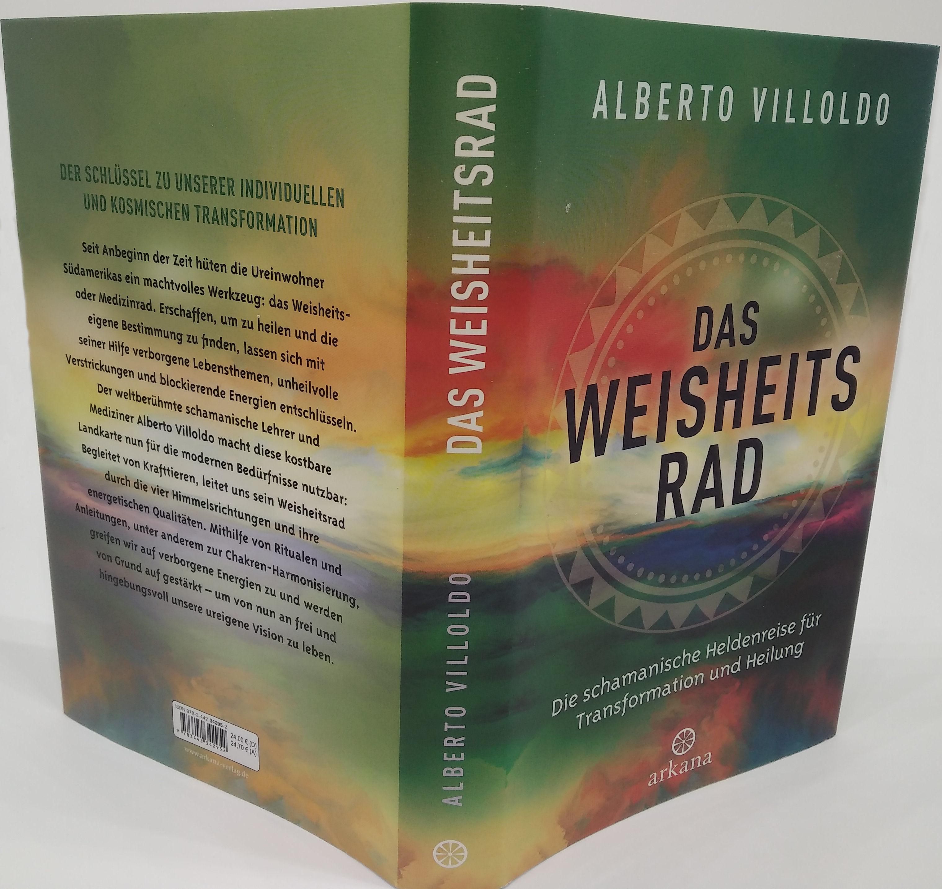 Buch mit dem Titel "Das Weisheitsrad". Autor: Alberto Villoldo. Cover mit geometrischem Design und Text.