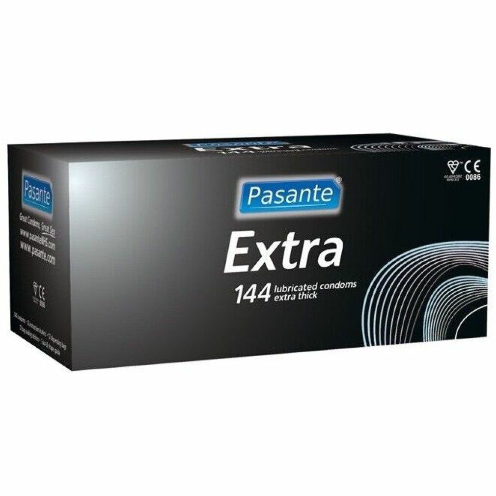Pasante Extra Kondome, Packung mit 144 Stück. Extra dick, extra geschmiert.