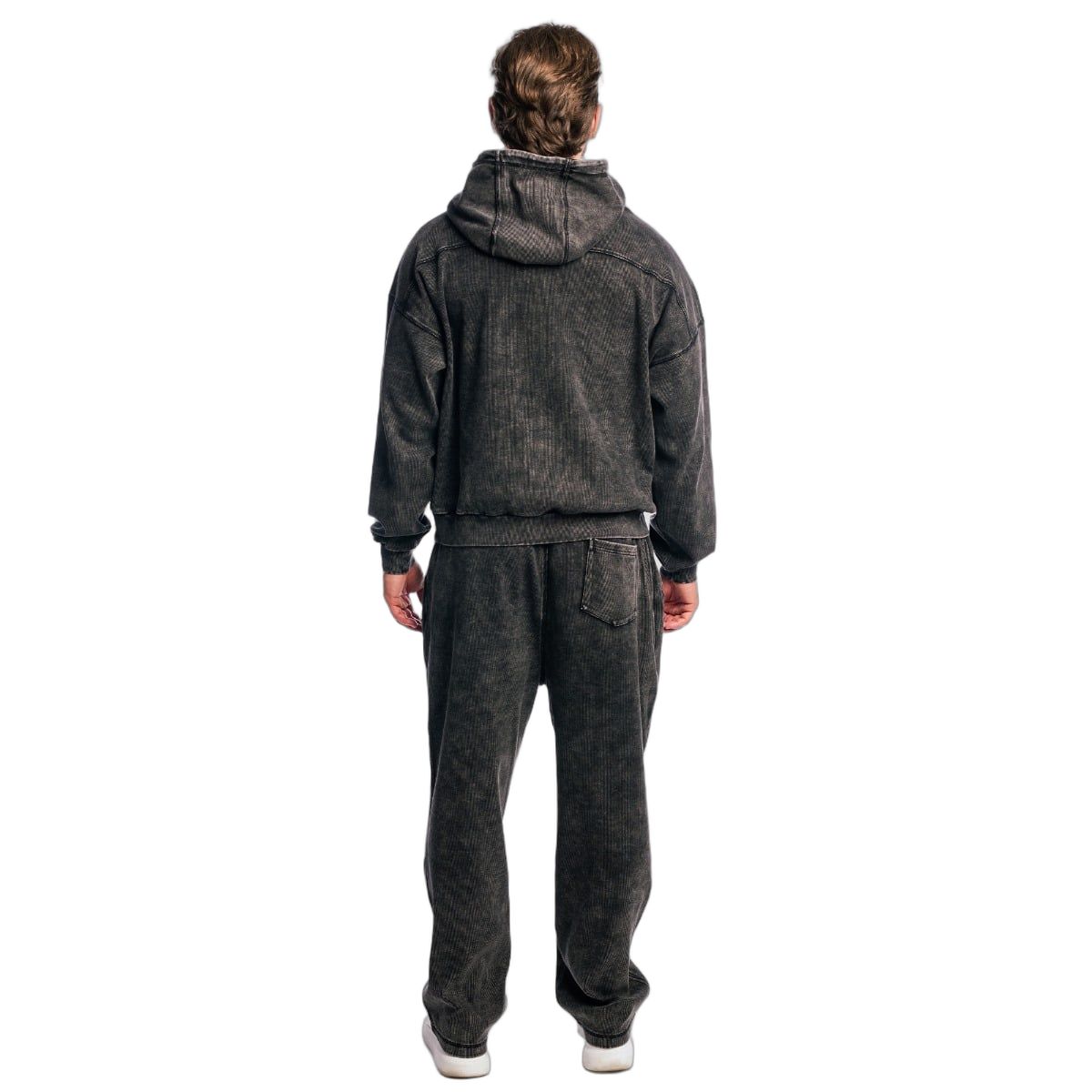 GymBeam Herren Jogginghose Oversized mit Kordelzug in Washed Schwarz